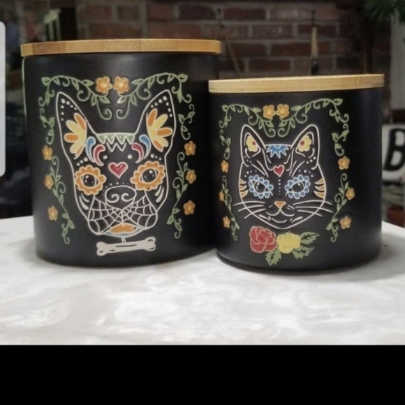 inHomestylez Day of the Dead Dog Cat canister cellar wooden wood lid set eli ana - Picture 5 of 8